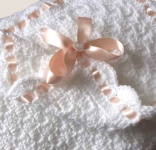 Load image into Gallery viewer, C2C Crocheted Baby Blanket White and Peach